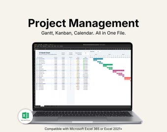Project Management Template Excel Spreadsheet | Gantt Chart, Kanban Board, Calendar Task Planner for Teams