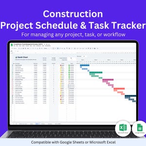 Construction Project Tracker Excel Google Sheets | Gantt Chart Schedule Template