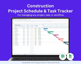 Construction Project Tracker for Contractors | Gantt Chart, Kanban Board and Calendar | Excel and Google Sheets