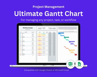 Ultimate Gantt Chart, Project Management, Time Management, Project Manager, Task Tracker, Project Planner, Excel, Google Sheet, Productivity