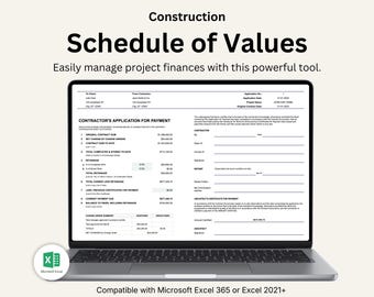 Construction Schedule of Values Template | AIA Style Payment Application | Excel and Google Sheets