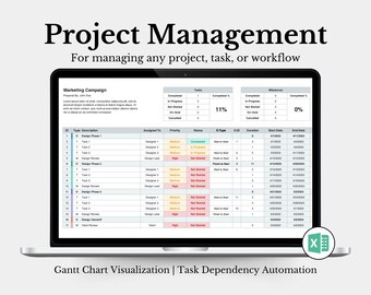 Project Management, Gantt Chart, Time Management, Project Manager, Task Tracker, Project Planner, Excel Template, Productivity Planner