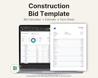 Construction Bid Template Excel for Contractors | Contractor Estimate Form, Job Bid Sheet, Quote Workbook