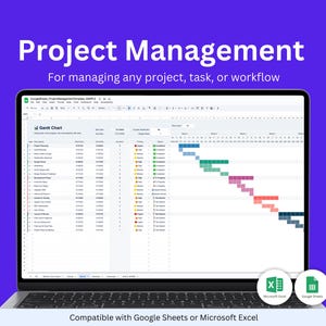 Project Management Template, Gantt Chart, Excel & Google Sheets