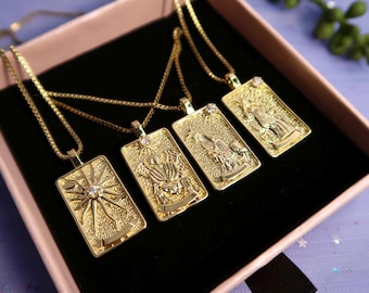 Gold Filled Tarot Card Necklace: Stainless steel chain, Tarnish Resistant, Rider Waite Tarot Charms