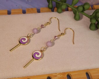 Kunzite Lollipop Earrings: Hypoallergenic, Gold Filled Charm, Gemstone and Preciosa Crystals