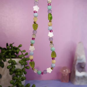 Colorful Flower Beaded Necklace, Garden inspired necklace, Gemstone & glass beaded choker, Whimsical jewelry, Boho necklace, Artisan jewelry