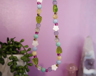 Colorful Floral Beaded Choker: Gemstones and Glass Beads, Handmade Whimsical Jewelry