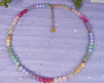 Candy Beaded Necklace: Rainbow Gemstones and 18k Gold Stainless Steel