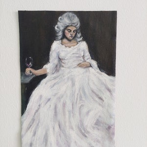 Oil painting baroque lady with wine glass