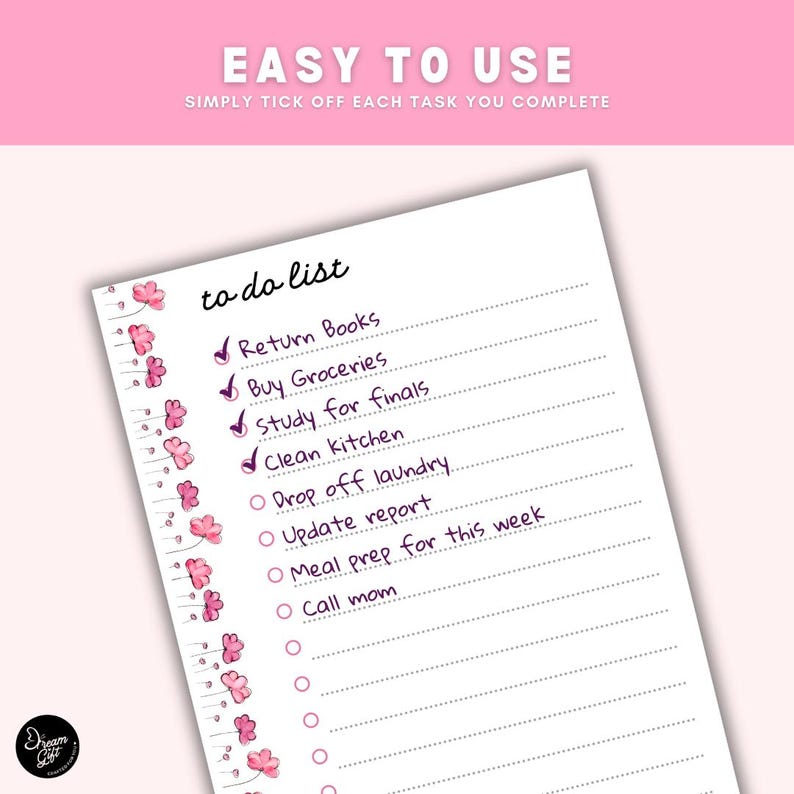 Super Cute White and Pink Watercolor Floral to Do List - Ready to Print ...