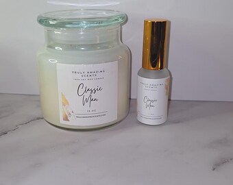 Classic Man Soy Candle and Room Spray Bundle, Masculine Scent