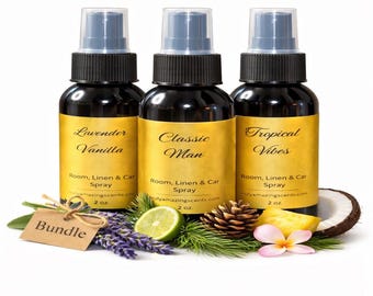 Geruchsvernichter Raum-, Leinen-, Autospray-Bundle (Lavendel, Klassisch, Tropisch)