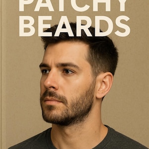 May include: A book cover titled HOW TO FIX PATCHY BEARDS by DR. ANTHONY T. CRAFT. The cover features a portrait of a person with dark hair and a short, dark beard, wearing a dark grey t-shirt against a solid, light brown background.