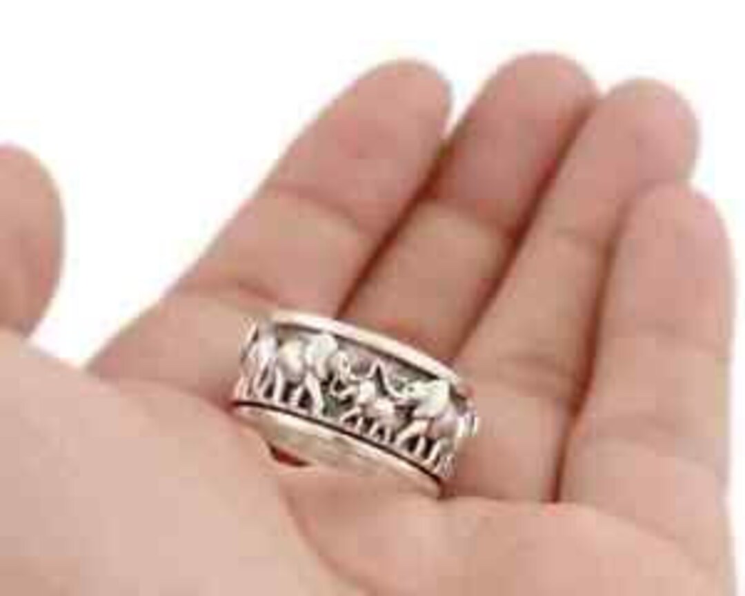 Elephant Spinner Ring, 925 Sterling Silver Band With Elephant Design