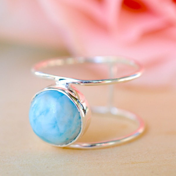 Elegant Larimar Stone Ring - 14k Gold Plated, 925 Sterling Silver - Perfect Gift for Her,Sterling Silver Band - Anniversary Gift, Gift idea