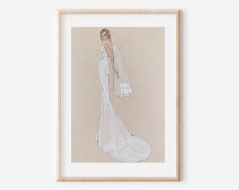 11"x 14" Custom Wedding Dress Illustration