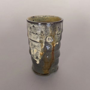 5.25&quot; Pint Tumbler, Wood and Soda Fired Ceramic Porcelain, Handmade, Wheel Thrown Pottery