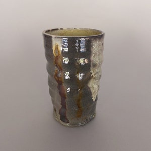 5.5&quot; Pint Tumbler, Wood and Soda Fired Ceramic Porcelain, Handmade, Wheel Thrown Pottery