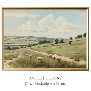 Vintage Wall Art, English Countryside Print, Farmhouse Decor, Cottagecore Decor, Landscape Oil Painting, Digital Download LS844