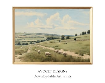 Vintage Wall Art, English Countryside Print, Farmhouse Decor, Cottagecore Decor, Landscape Oil Painting, Digital Download LS844