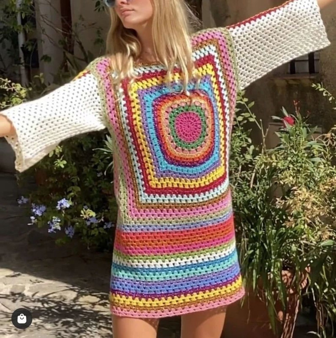 Crochet Colorful Dress Crochet Granny Square Dress for Women - Etsy