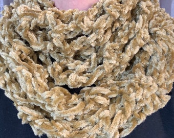 Handcrafted Elegance: Brown Chenille Crocheted Scarf