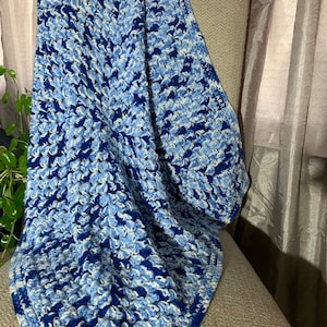 Hand Crocheted Granny Square Baby Blanket: Blue & White Acrylic