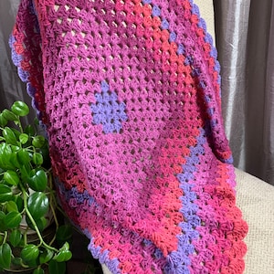 Hand Crocheted Granny Square Baby Blanket: Vibrant Magenta, 36&quot;x36&quot;