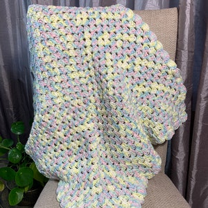Hand Crocheted Pastel Rainbow Granny Square Baby Blanket (27&quot;x27&quot;)