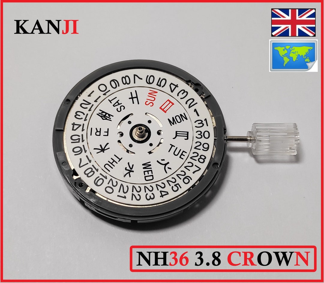 Seiko SII NH36 JAPAN Movement BLACK Day Date @ 3 O'clock Crown@3