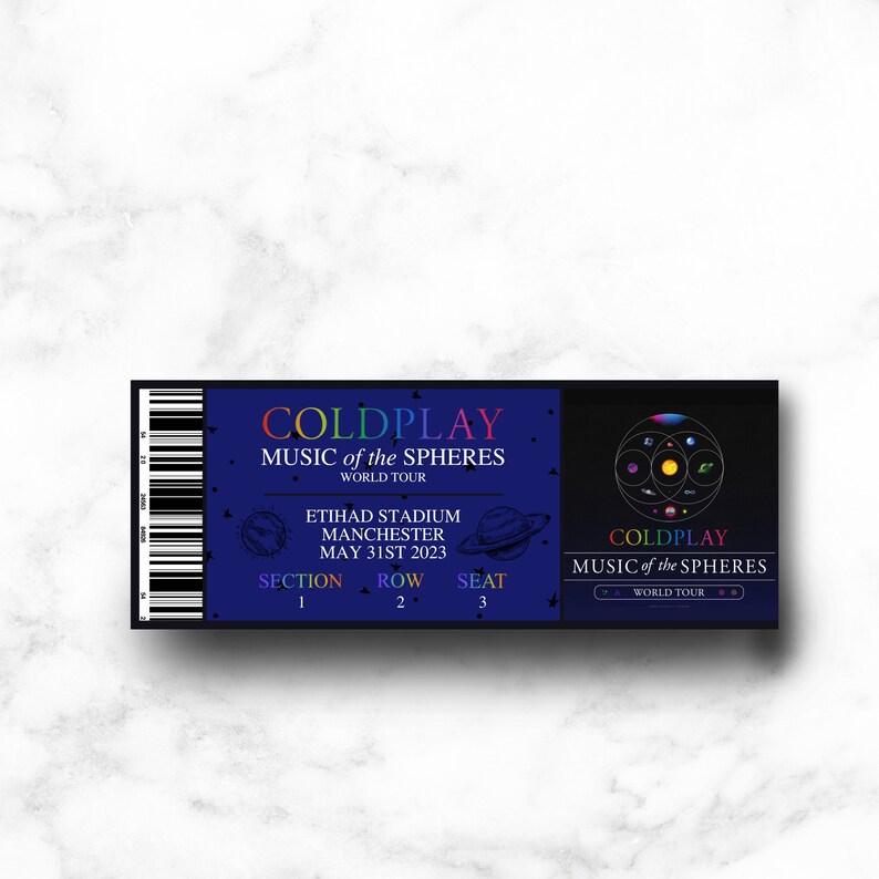 Coldplay Souvenir Tour Ticket Template Music of the Spheres Etsy UK