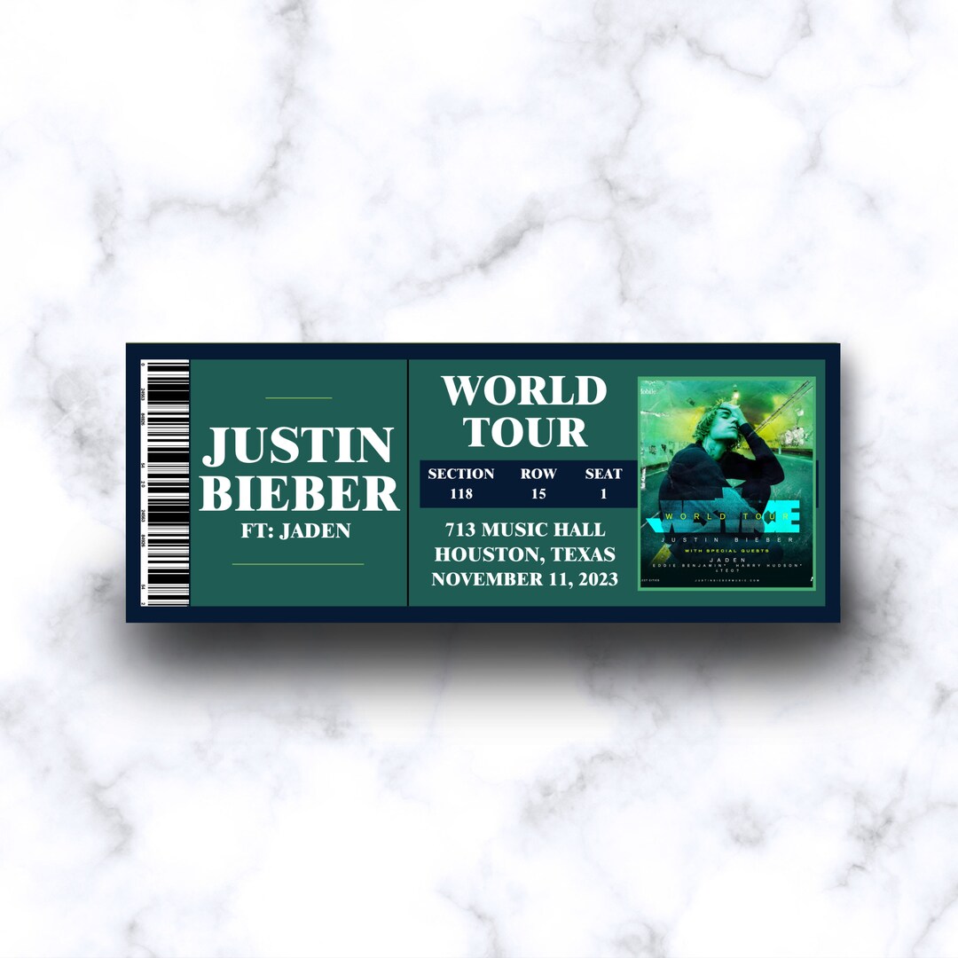 Justin Bieber World Tour Digital Souvenir Ticket Template Etsy