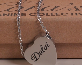 Personalized Pet Memorial Necklace, Heart Ashes Necklace, Cremation Jewelry, Dog Memorial Gift, Custom Engraved Urn Necklace