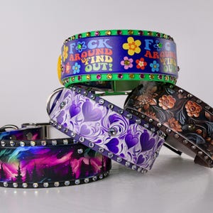 2-Inch UV Printed Rhinestone Biothane® Dog Collar | Multiple Designs | Double Layer | Waterproof | Adjustable Fit |  Heavy Duty Dog Gear |