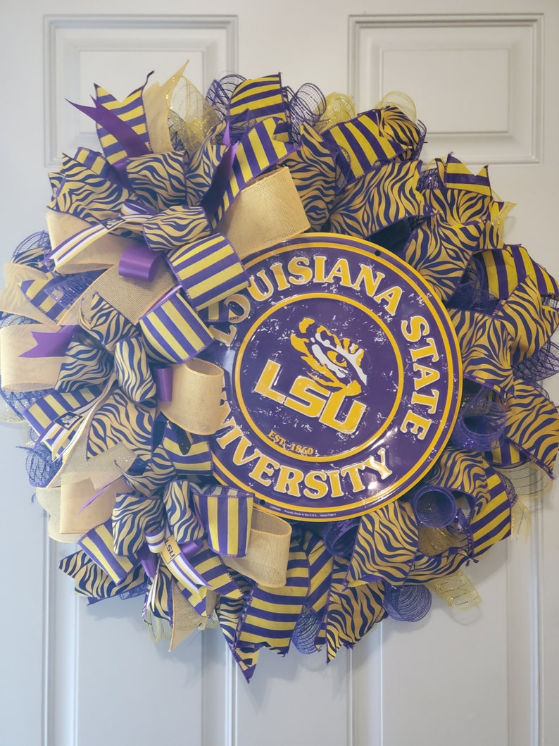 Lsu Boot Ribbons LSU Wreath: Louisiana State University Purple & Gold Handmade Decor - Etsy