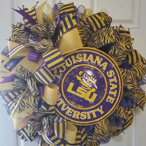 LSU Wreath: Louisiana State University Purple & Gold Handmade Decor