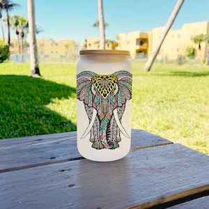 Elephant Glass Coffee Cup, Cute Elephant Glass Iced Coffee Cup with Ba –  Papelillo Art Design