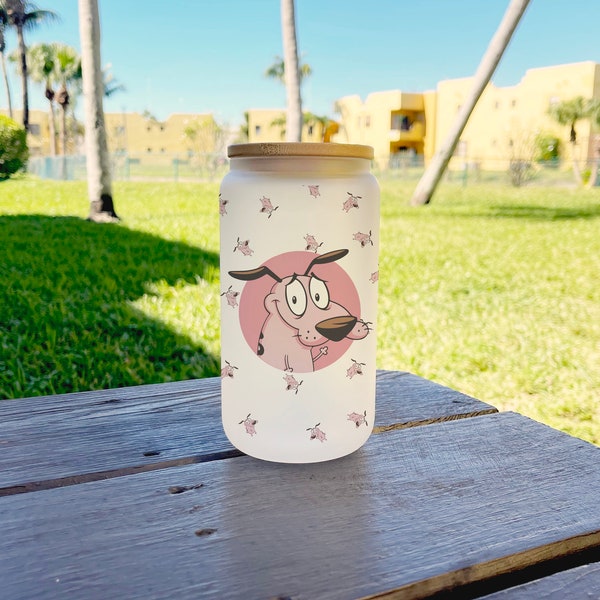 Courage the cowardly dog Iced coffee Tumbler 16 oz with lid and straw