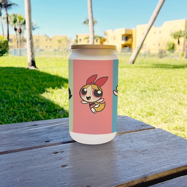 Powerpuff Girls okay, but first coffee! Iced coffee Tumbler 16 oz with lid and straw