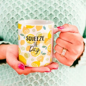 Squeeze The Day Yellow Lemons 11 oz Mug