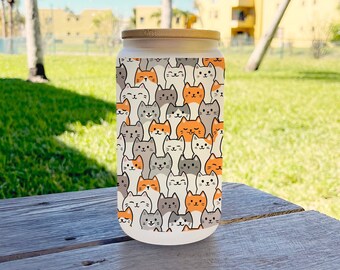 Cute Cat Lover Iced coffee Tumbler 16 oz with lid and straw