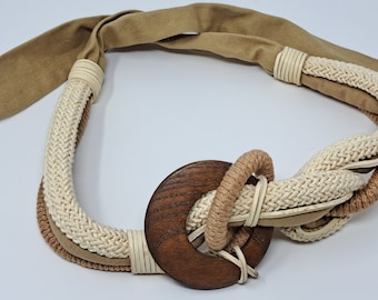 Vintage Bindegürtel aus Holz, Seil, Segeltuch und Holz, 1984