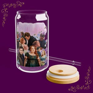 Polin Floral Collage Sipper Glass | 16oz Glass Tumbler Cup | Colin  Penelope Luke Newton Nicola Coughlan Romance Regency Book Girlie