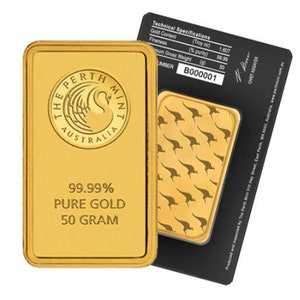 50 gram gold bar Perth mint