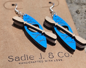 KAYAK & PADDLE | Dangle Earrings - kayak, canoe, boat, kayak earrings, canoe earrings, kayaking gift, kayak gift, outdoor gift