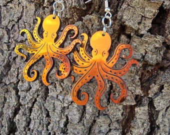 MIDNIGHT PRISM OCTOPUS | Dangle Earrings - octopus, fish, sea, beach, jellyfish earrings, ocean-inspired, prism, iridescent marine jewelry