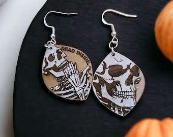 DEAD INSIDE | Dangle - skeleton earrings, skull earrings, Halloween earrings, skeleton, skull, dead inside