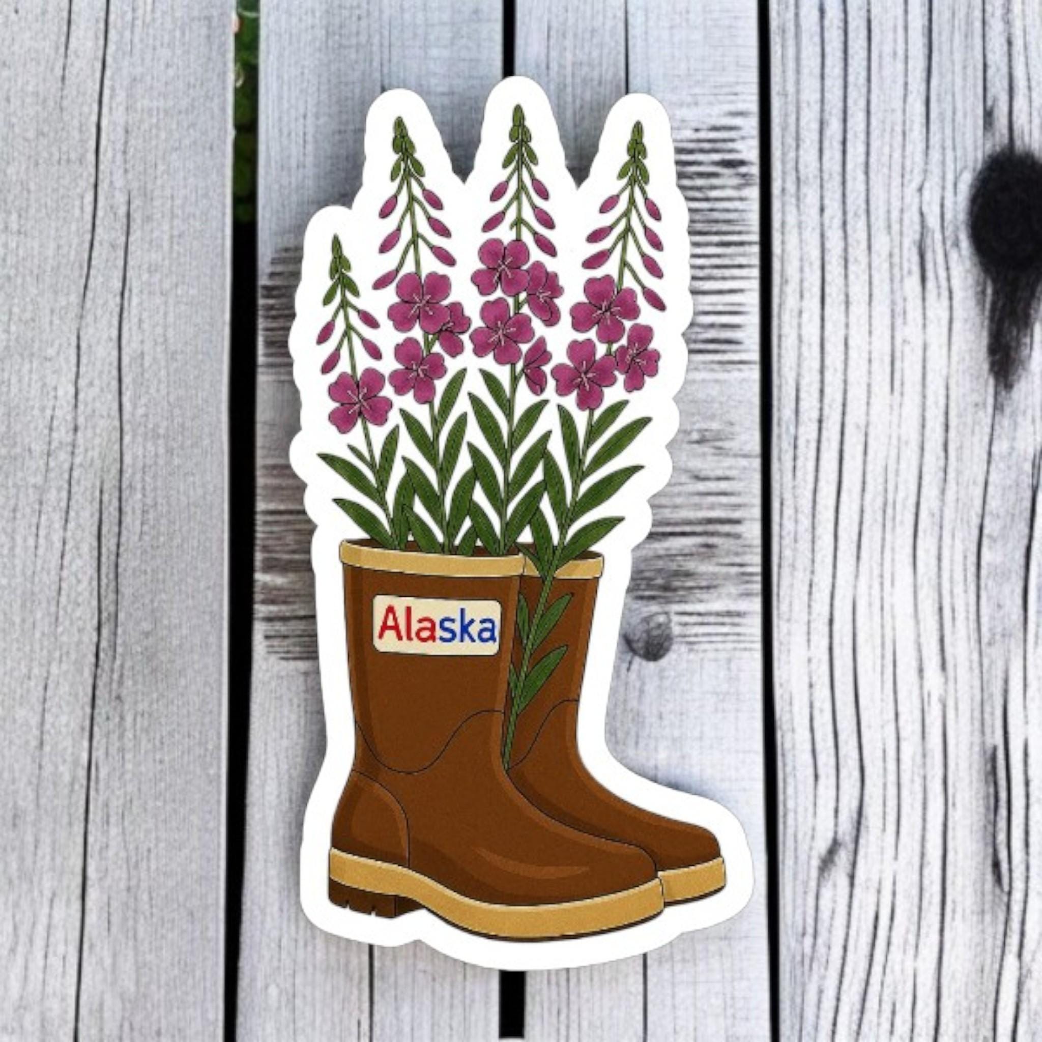 ALASKA FIREWEED BOOT | Vinyl Sticker - Xtra Tuff, Rubber Boot, Alaska ...