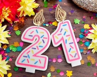 BIRTHDAY CANDLE (Colorful) | Stud + Dangle Earrings - birthday candle earrings, festive acrylic cake jewelry celebration gift